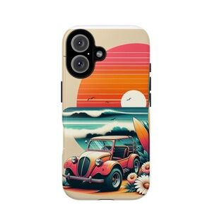 Cream and Red Retro Beach Scene Phone Case